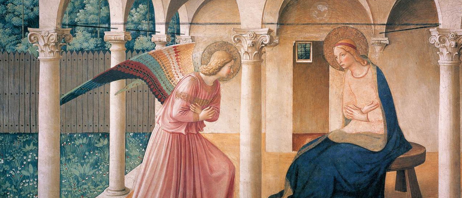 Ausschnitt aus dem Fresko "Maria Verkündigung" des Malers Fra Angelico im Kloster San Marco in Florenz.
