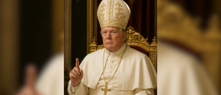 Ein mit künstlicher Intelligenz erzeugtes Foto zeigt den US-Präsidenten Donald Trump als Papst. | KI-Montage