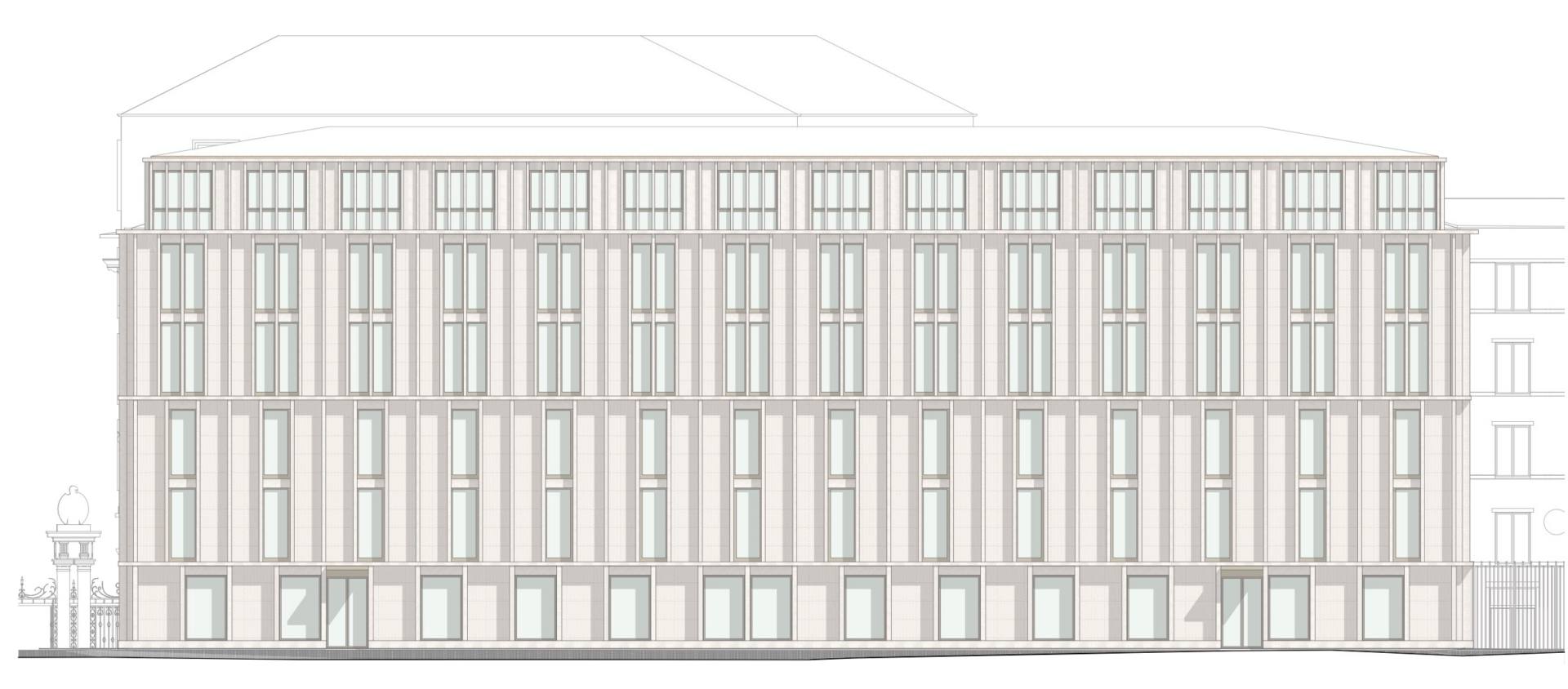 Die neue Fassade der Kaserne zum Cortile dell’Olmo