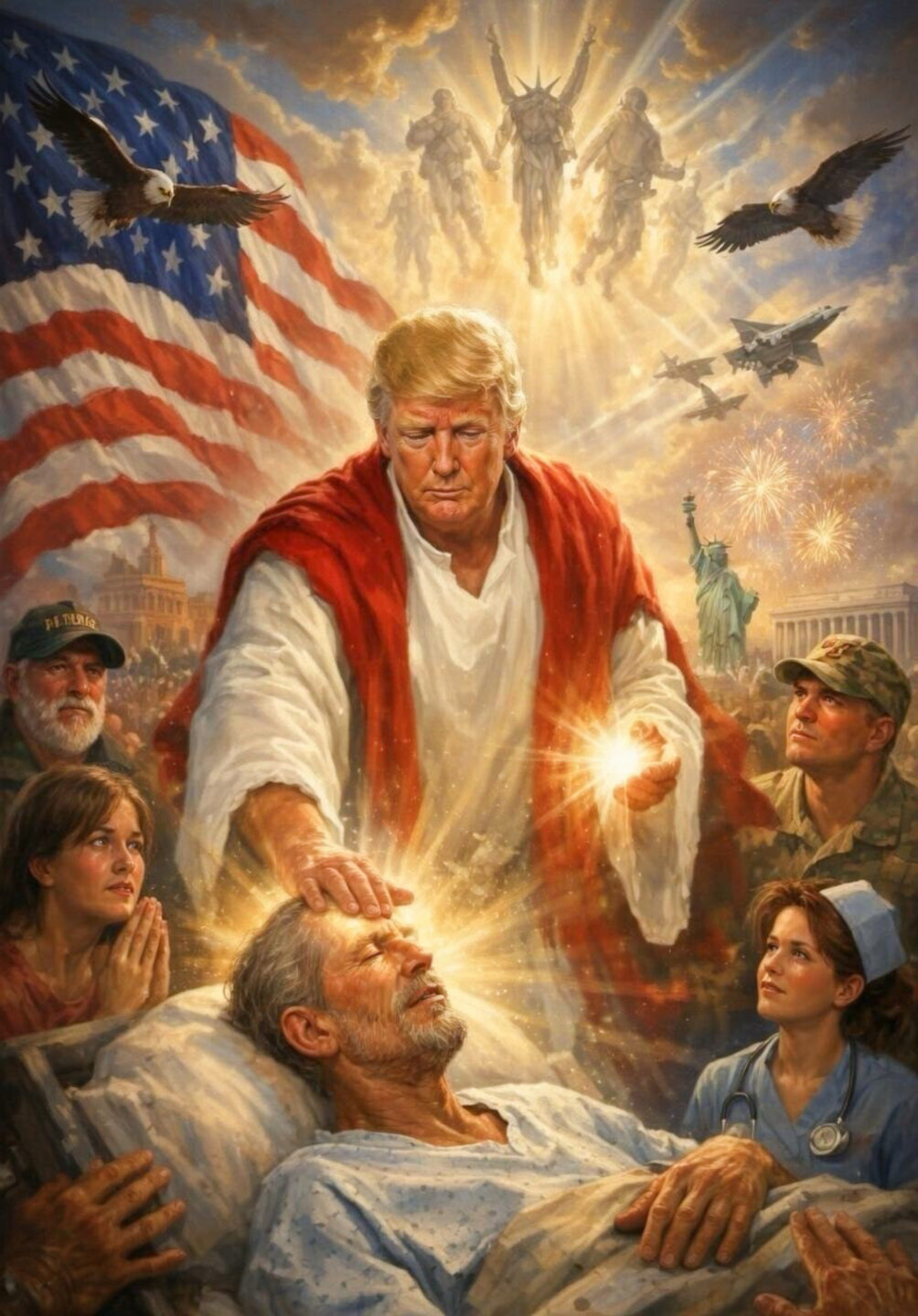 Ein mit KI erstelltes Bild von US-Präsident Donald Trump als Erlöser auf seiner Plattform "Truth Social", gepostet am 13. April 2026.