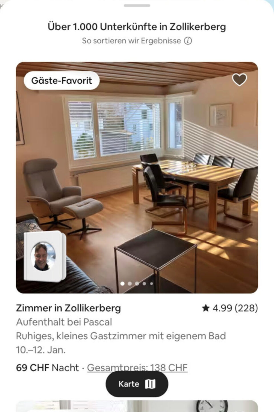 Ausschreibung des Pfarrhauszimmers auf Airbnb