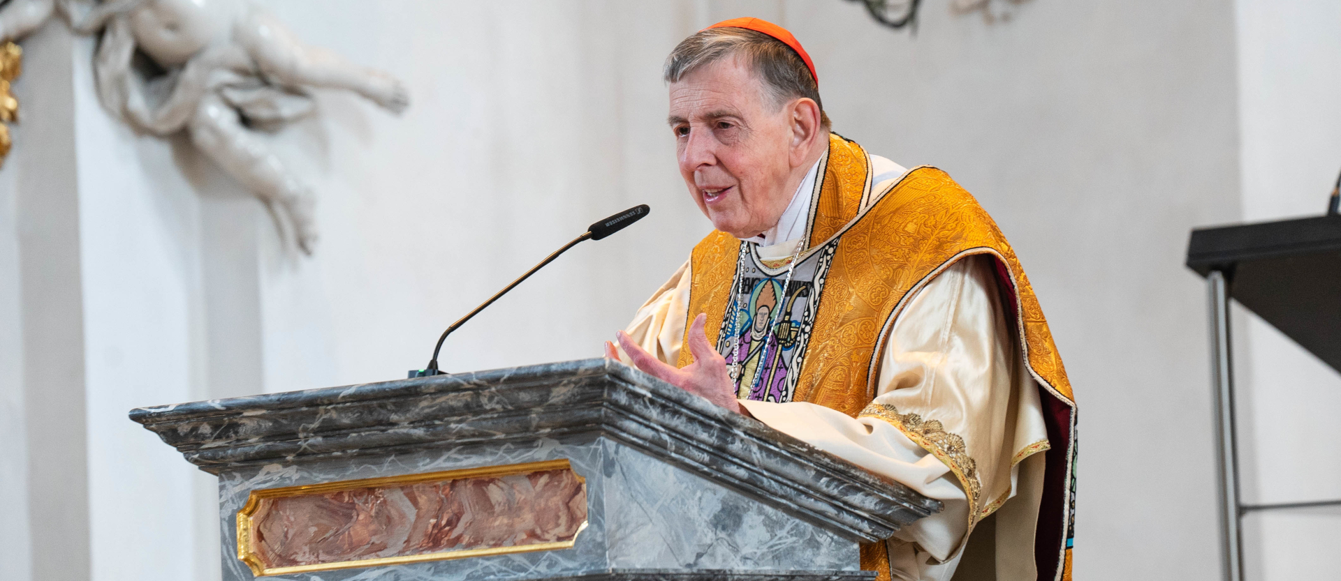 Kardinal Kurt Koch predigt in der Klosterkirche Einsiedeln anlässlich der gemeinsamen Wallfahrt von "Kirche in Not" und dem Malteserorden Schweiz nach Einsiedeln, 31. Mai 2026. | Vera Rüttimann